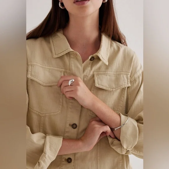 Anthropologie Pilcro Linen Shacket Beige Large - Picture 3 of 10